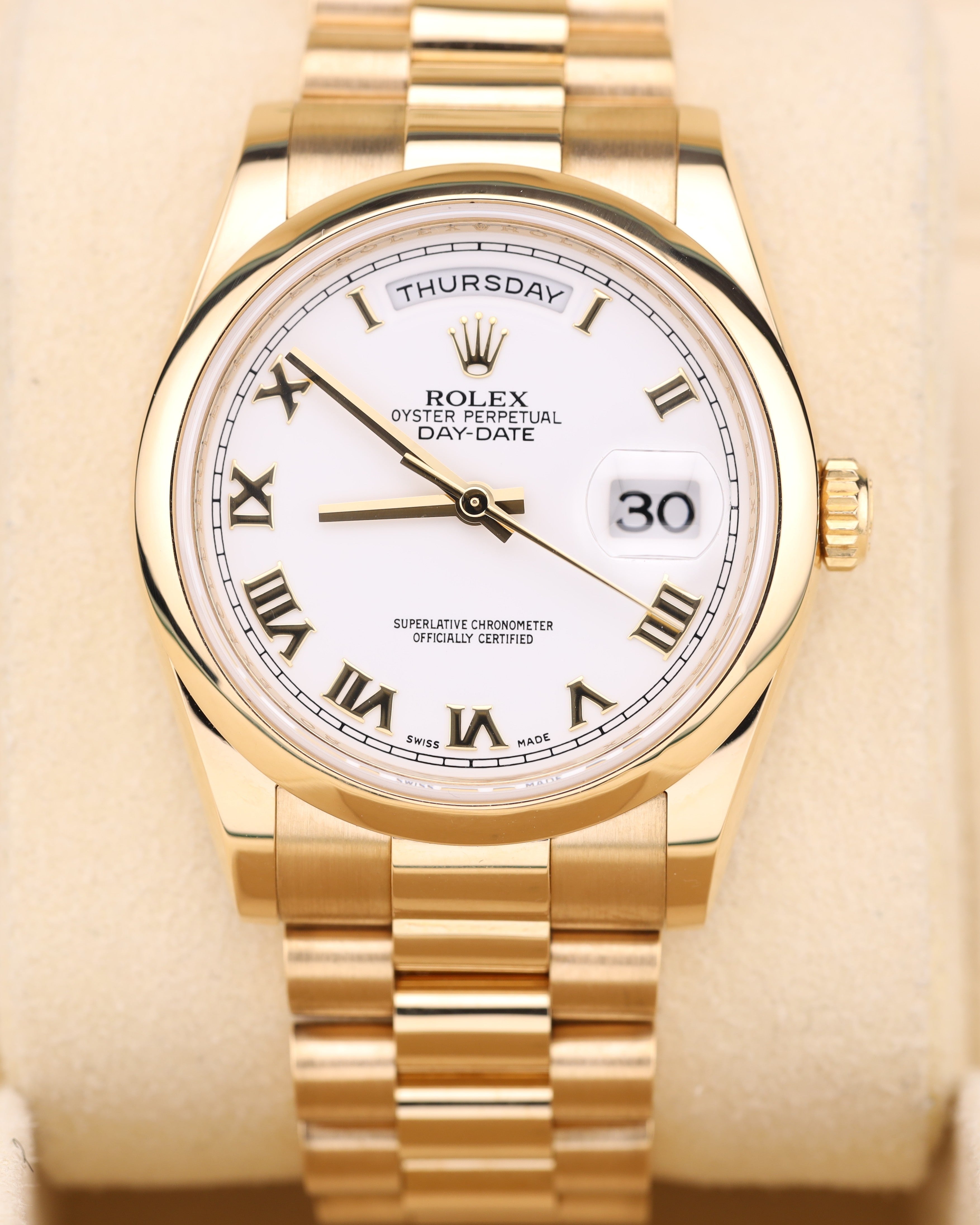 Rolex Day-Date 36 White Roman 118208 — Iron Eagle Reserve Miami