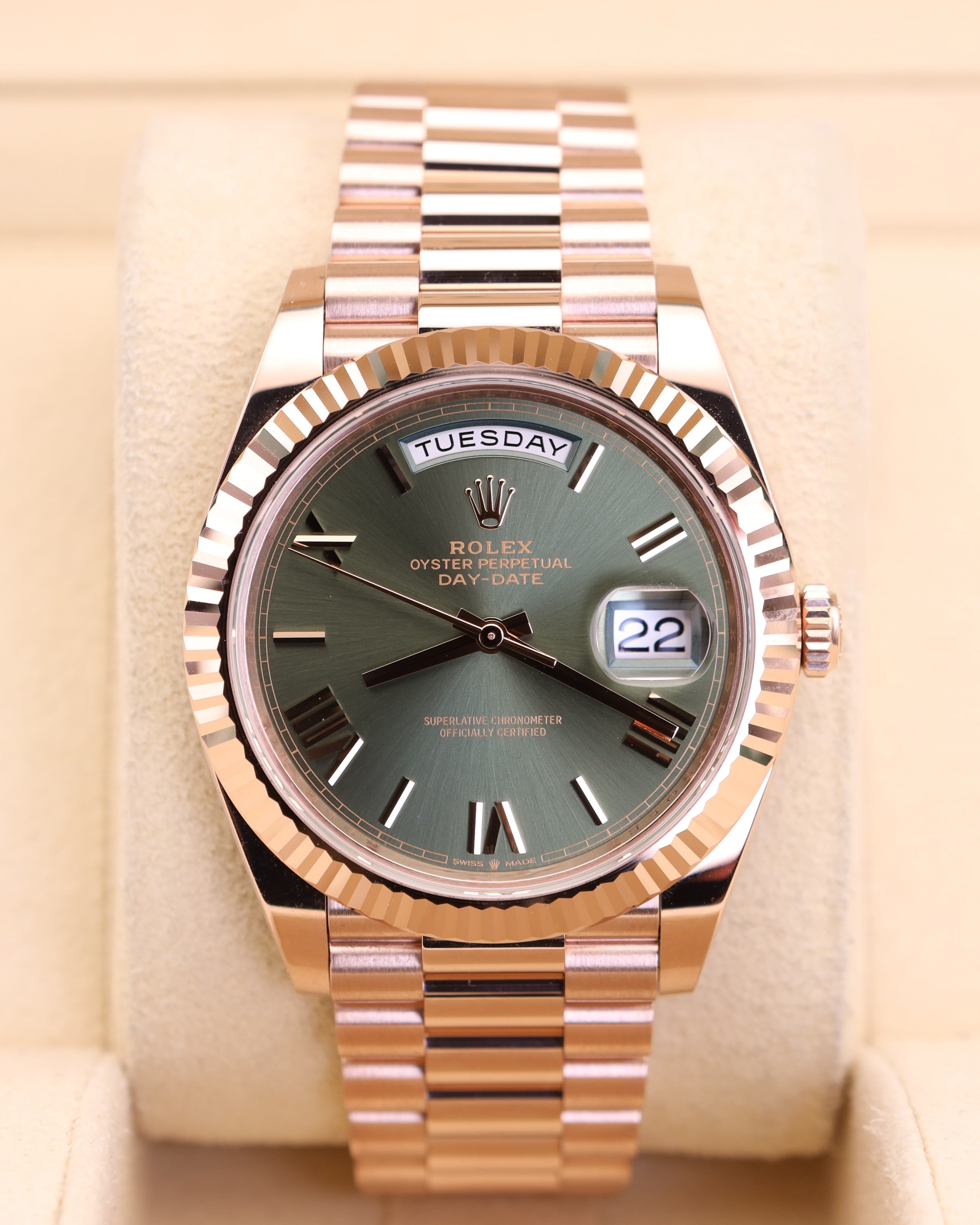 Rolex Day-Date 40 Olive Rose Gold 228235 — Iron Eagle Reserve Miami
