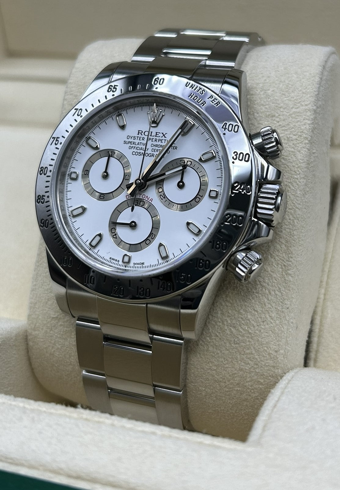 Rolex Daytona White Dial Steel 116520 detail view