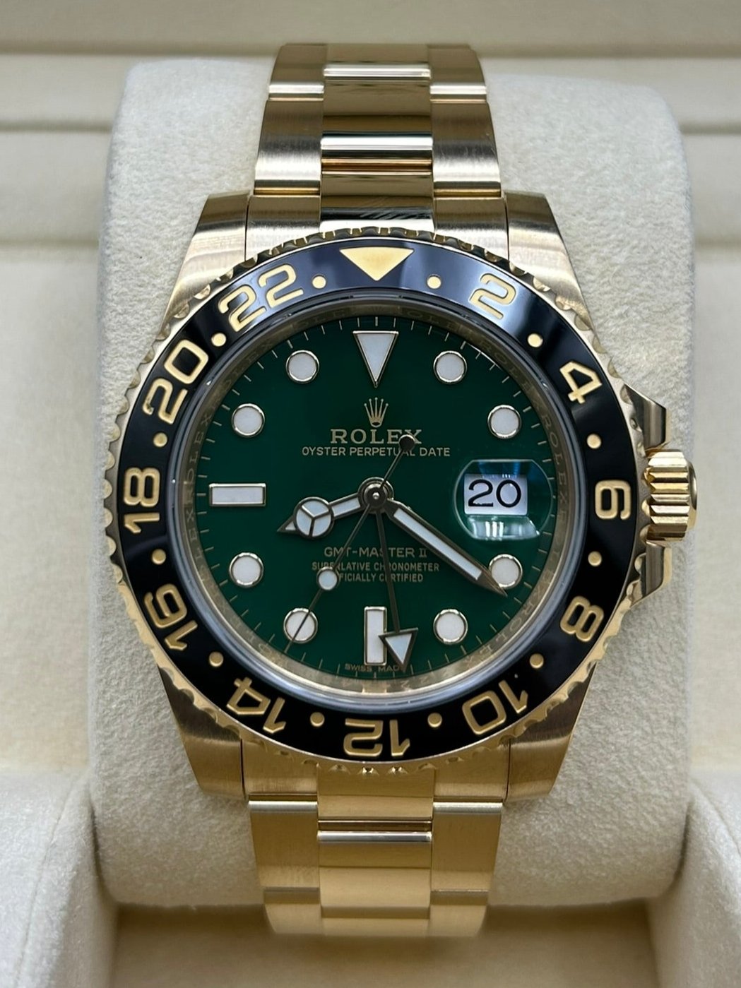 Rolex GMT-Master II Yellow Gold Green Dial 116718LN — Iron Eagle Reserve Miami