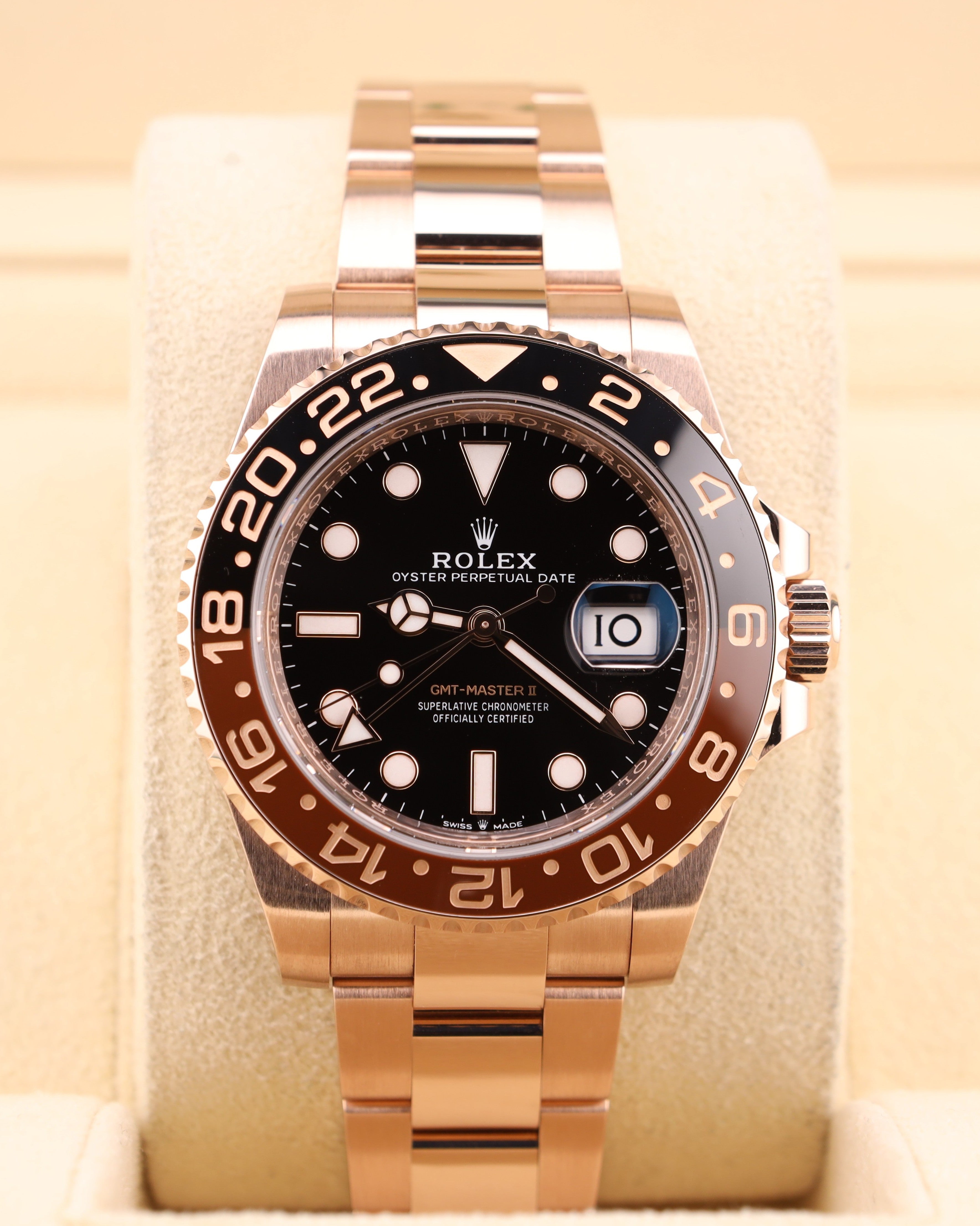 Rolex GMT-Master II Full Rose Gold Rootbeer 126715CHNR — Iron Eagle Reserve Miami