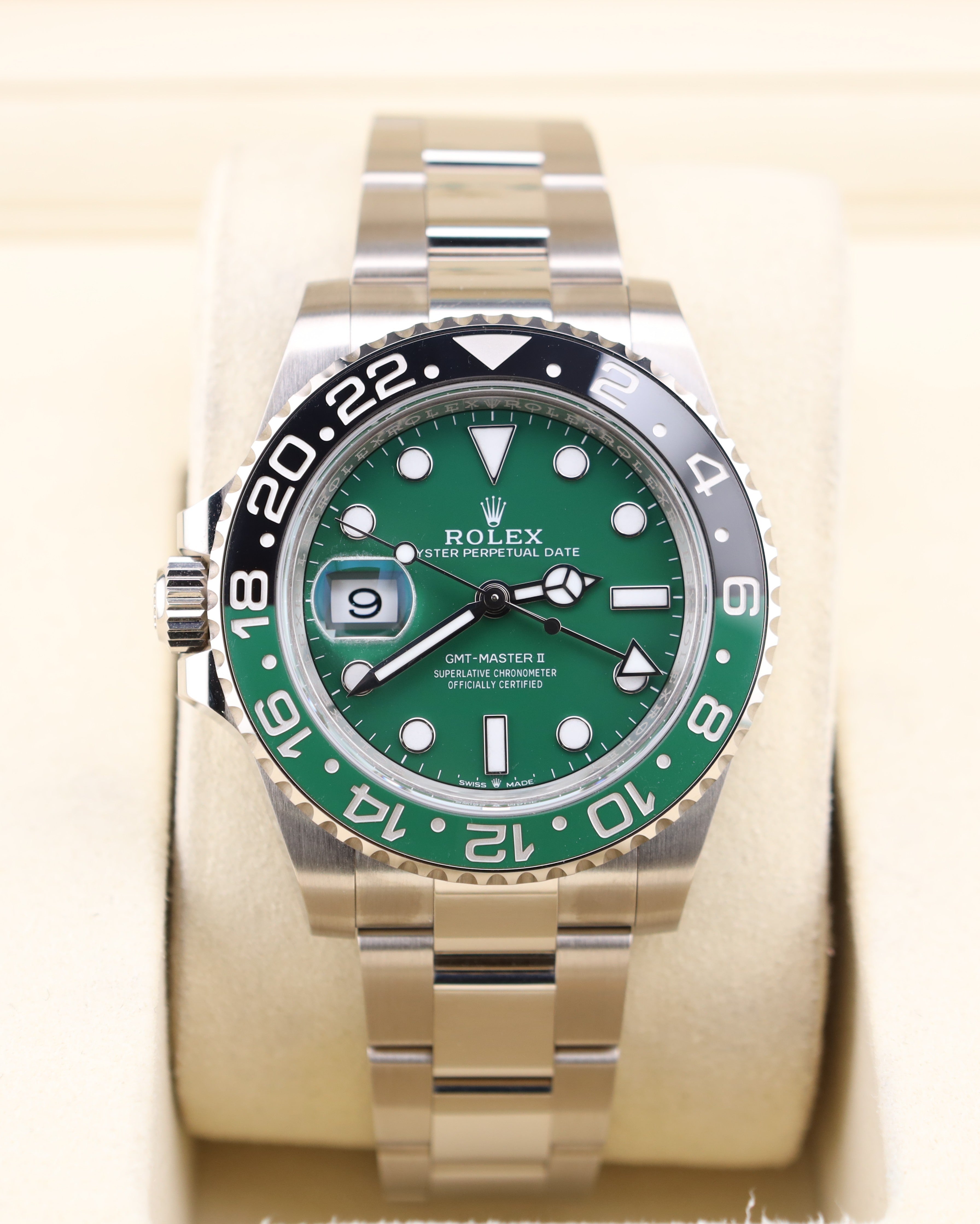 Rolex GMT-Master II White Gold Green Sprite 126729VTNR — Iron Eagle Reserve Miami