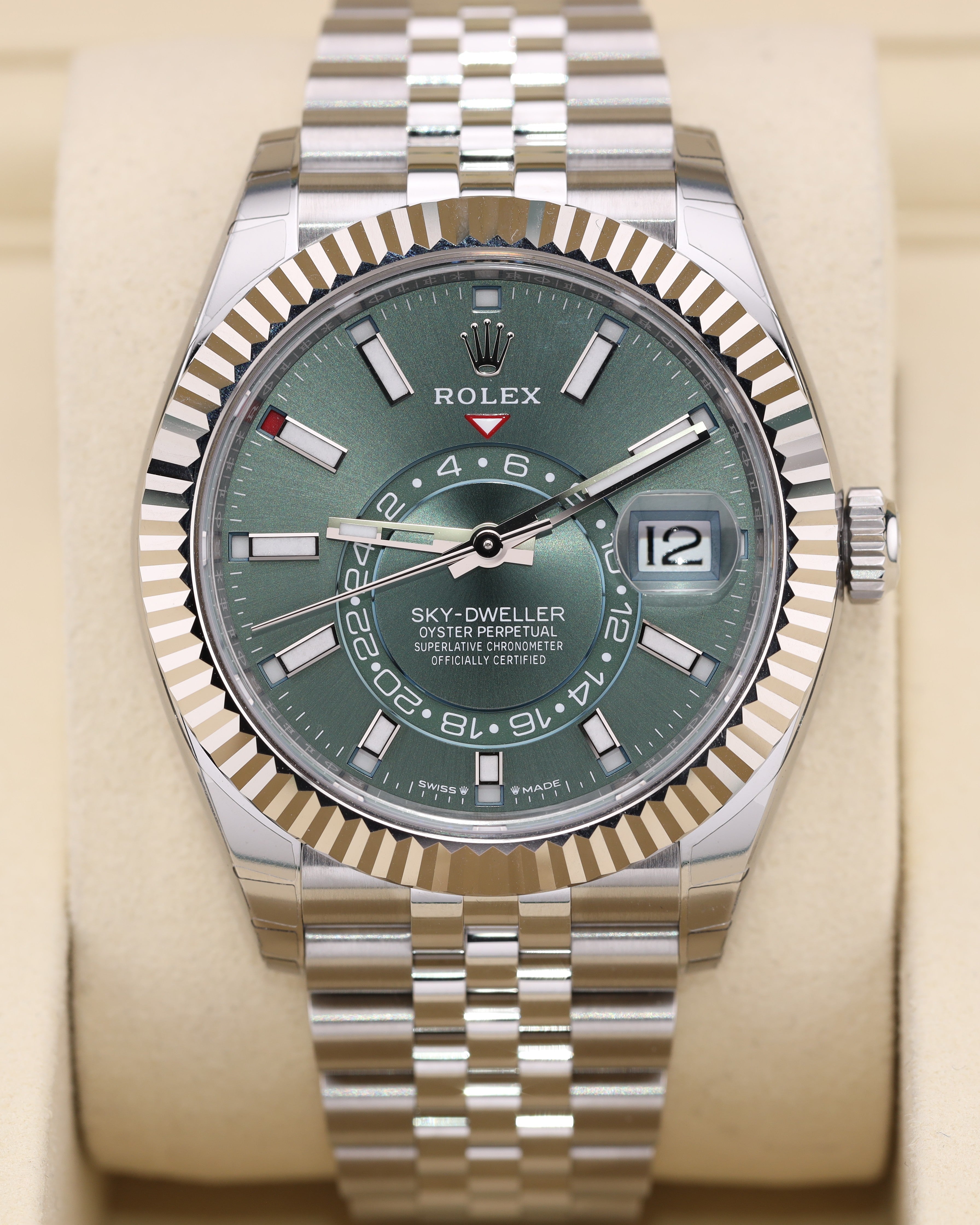 Rolex Sky-Dweller Green Dial Jubilee 336934 — Iron Eagle Reserve Miami