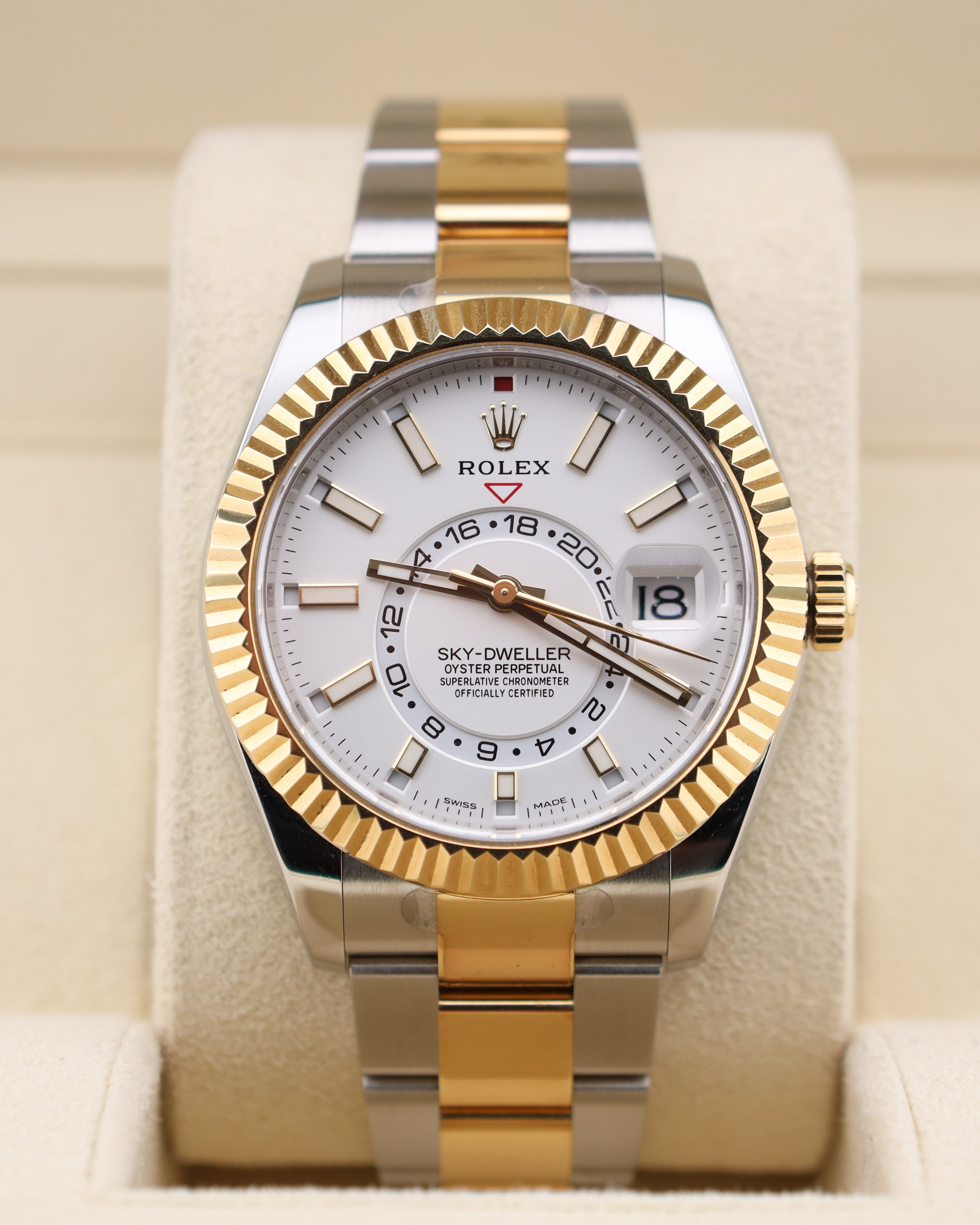 Rolex Sky-Dweller White Dial Two Tone 326933 — Iron Eagle Reserve Miami