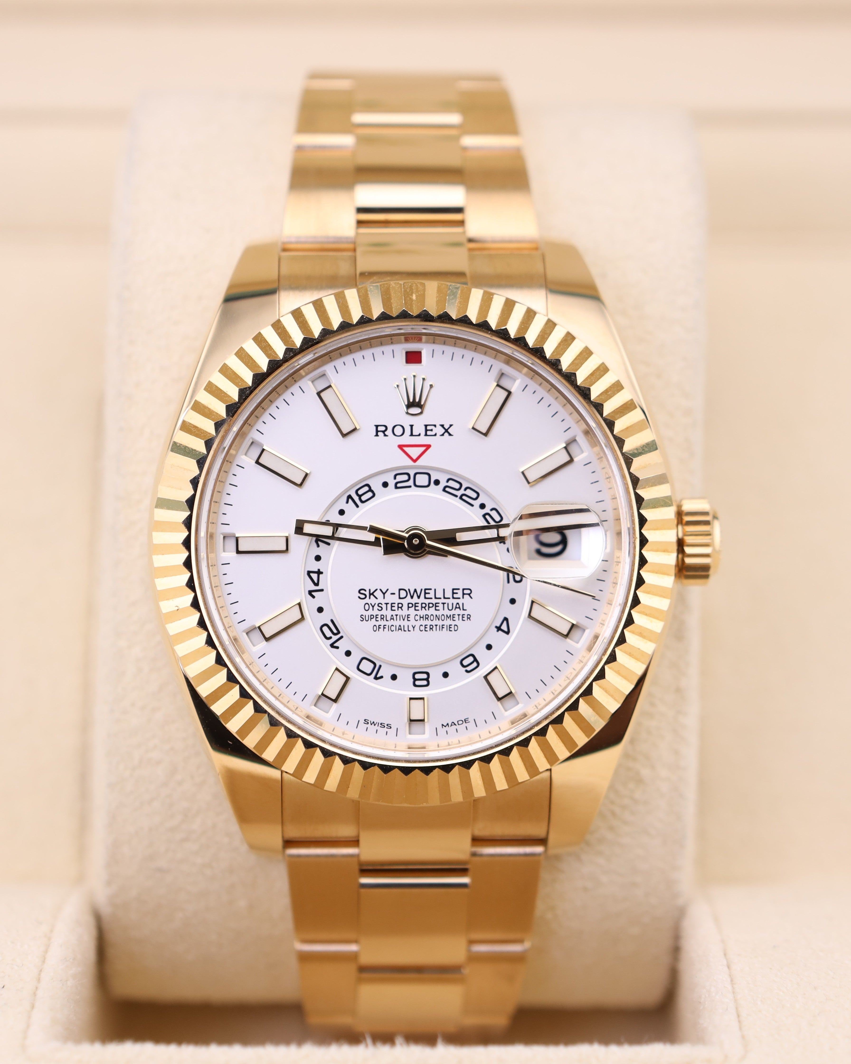 Rolex Sky-Dweller Yellow Gold White Dial Oyster 326938 — Iron Eagle Reserve Miami