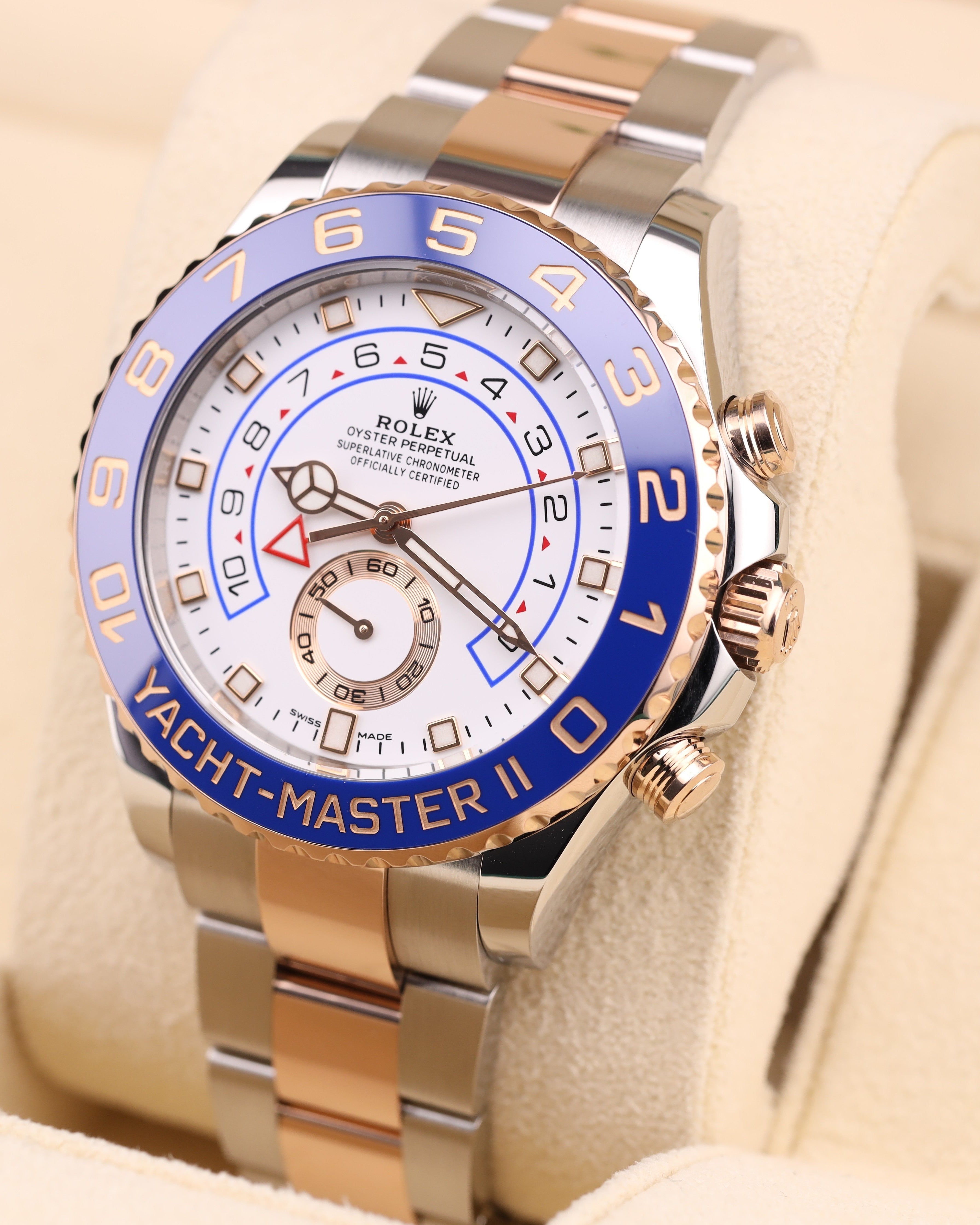 Rolex Yacht-Master II Rose Gold White Dial 116681 detail view