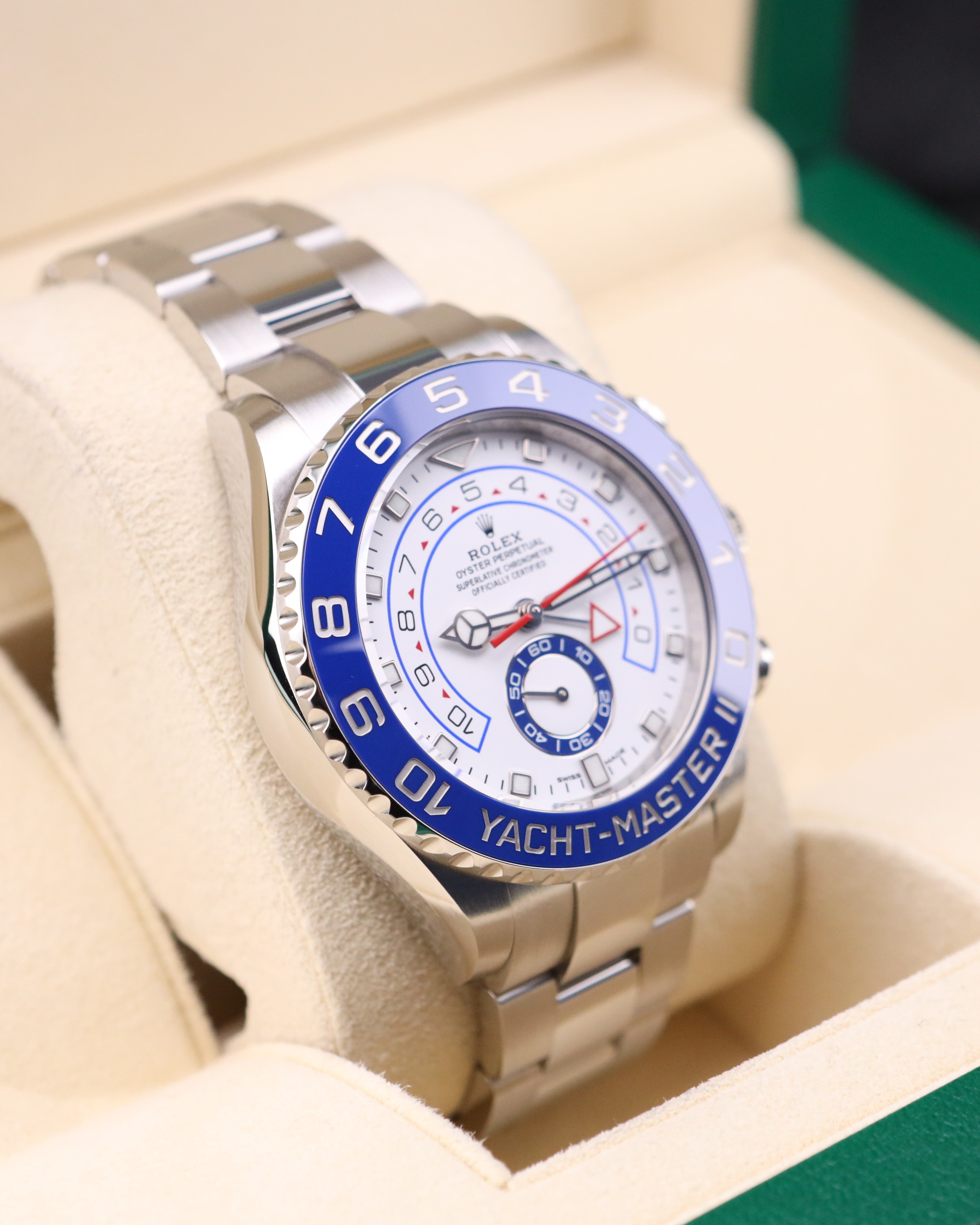 Rolex Yacht-Master II 44mm Steel Blue Bezel 116680 detail view