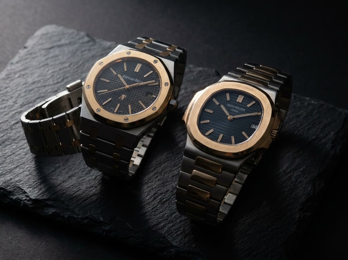 Audemars Piguet and Patek Philippe watches on dark surface — sell high-complication luxury watches in Downtown Miami