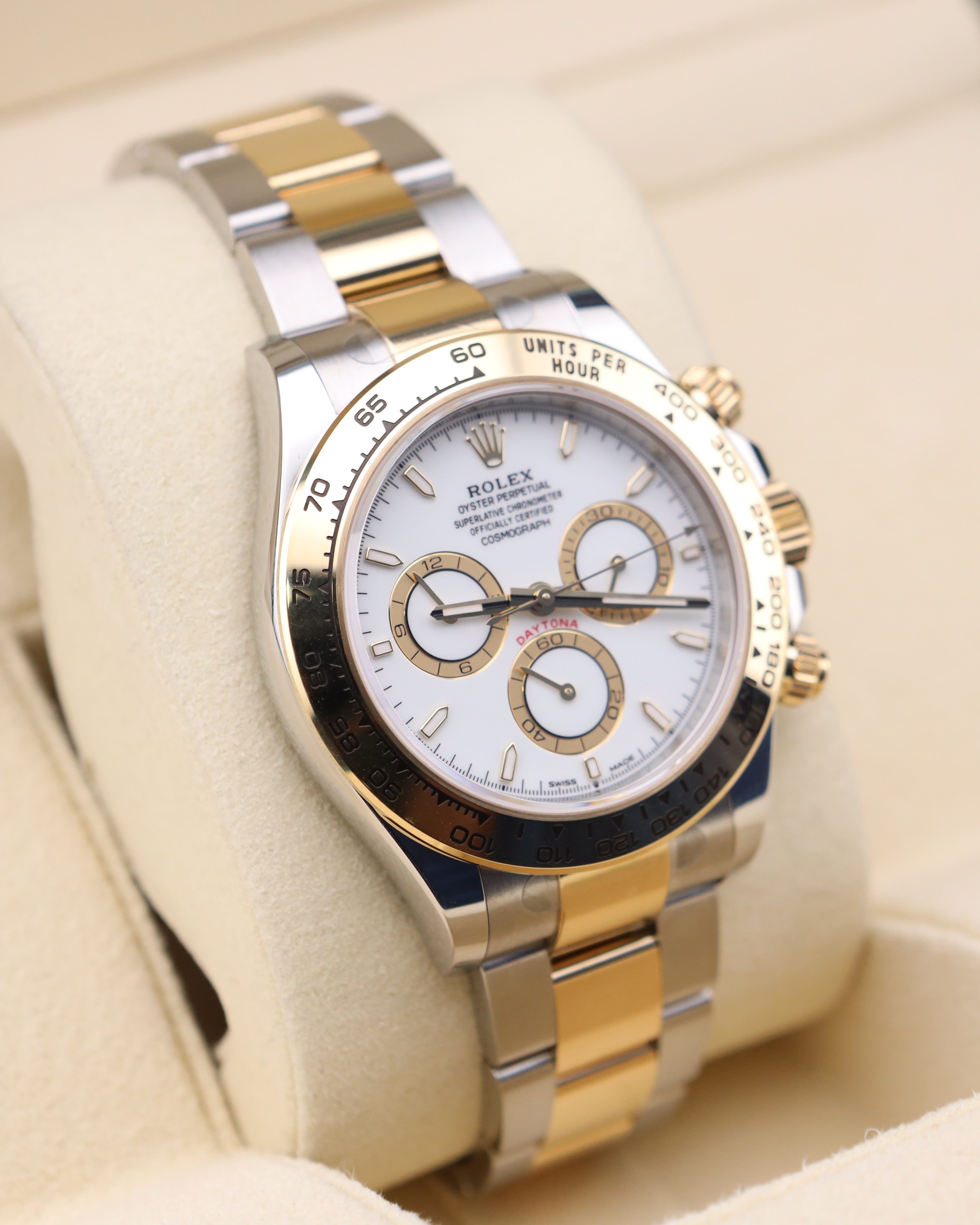 Rolex Daytona White Dial Two Tone 126503 detail view
