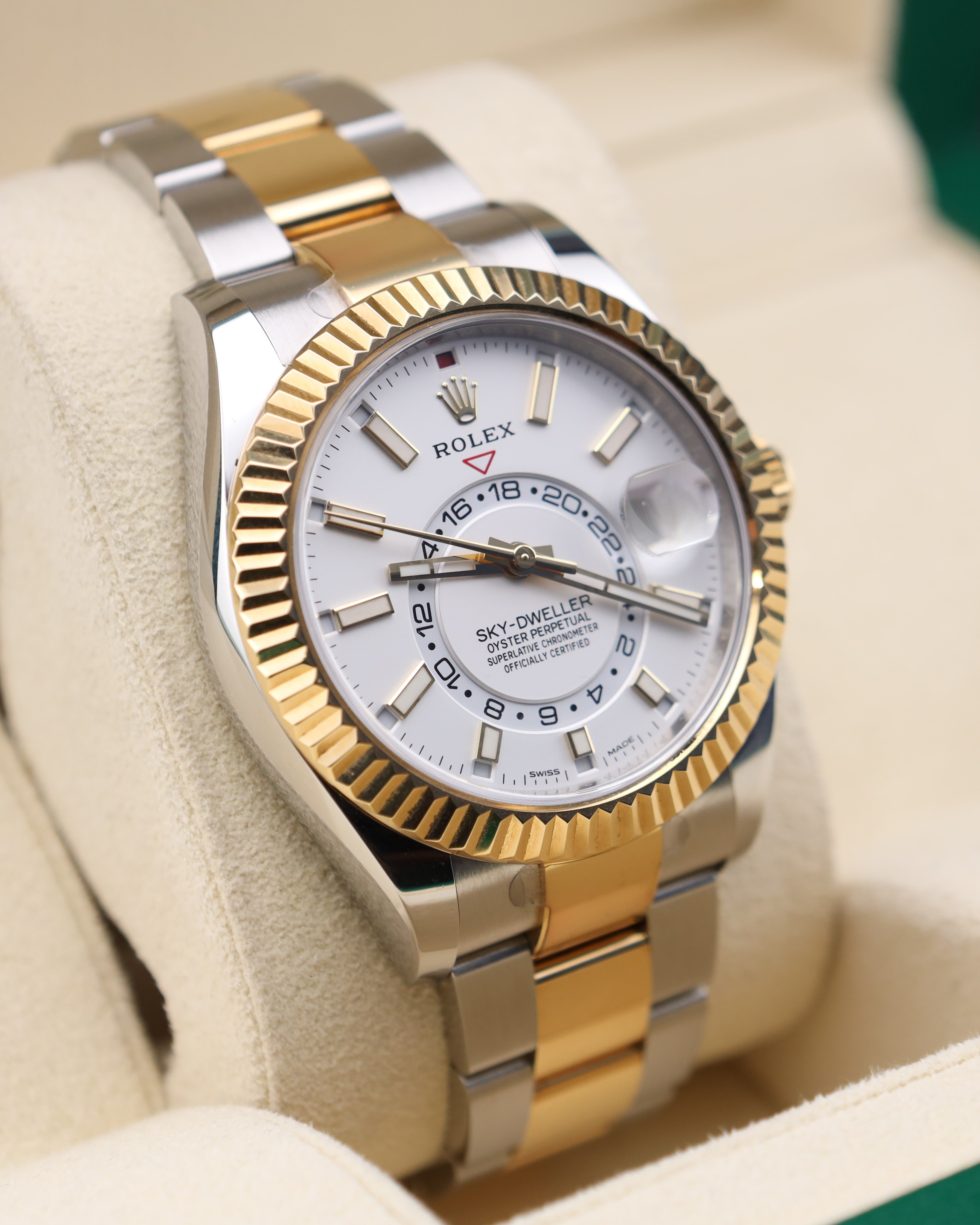Rolex Sky-Dweller White Dial Two Tone 326933 detail view